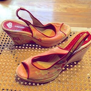 Early 00s Vintage Fornarina Wedge Sandals Sz40 Cherry Blossom Print. Like New